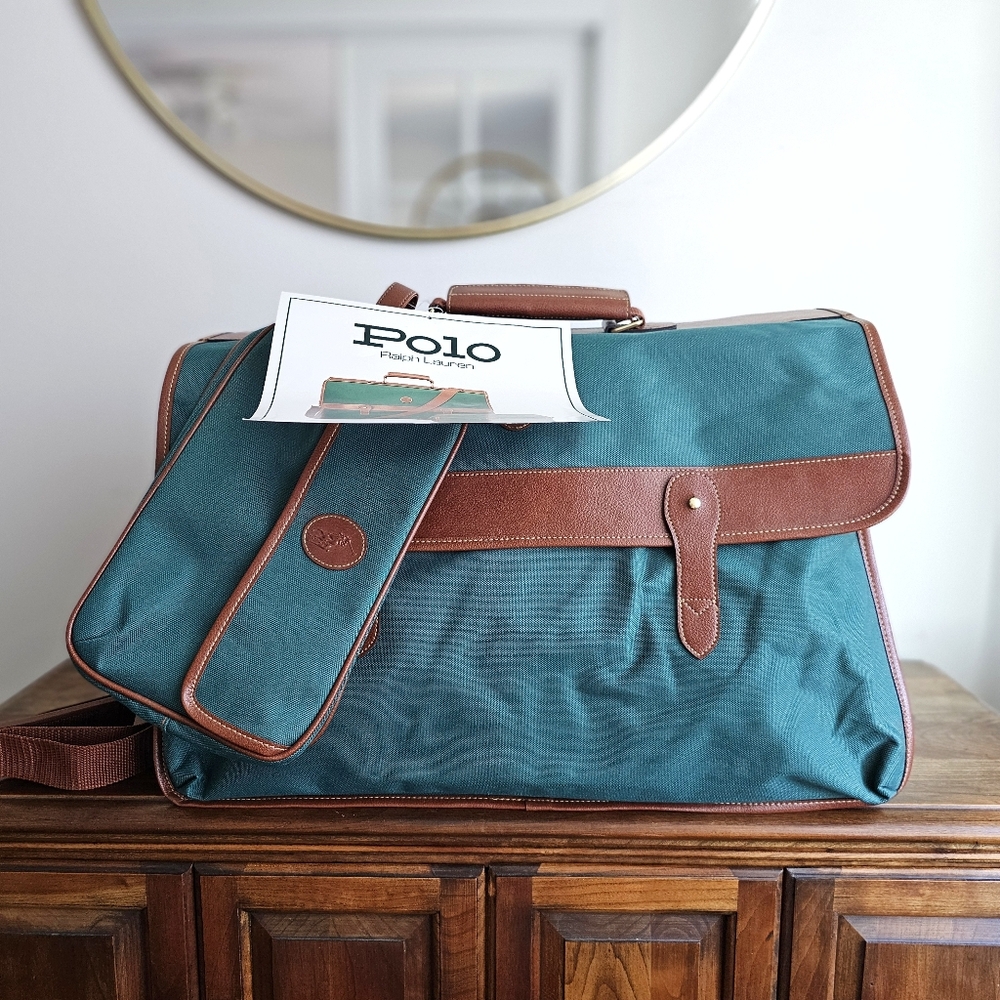 POLO RALPH LAUREN Vintage Teal Travel Weekender Bag Set New Old Stock